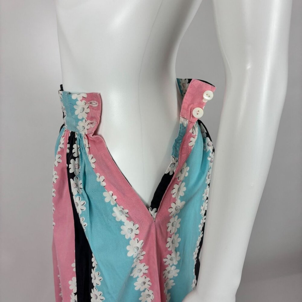 Vintage 50s Floral Skirt Women's Extra Small Pink Blue Cotton Print High Waist - Picture 10 of 10